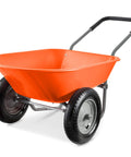 Dual Wheel Home Utility Yard Wheelbarrow Garden Cart with Built In Stand 5 Cubic Foot Capacity 330 lb Load Orange for Lawn Gardening
