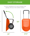 Dual Wheel Home Utility Yard Wheelbarrow Garden Cart with Built In Stand 5 Cubic Foot Capacity 330 lb Load Orange, storage image