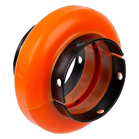 Omega 7300030 E20 Elastomeric Coupling Standard Element With Split In Half Design by Rexnord, visible in orange material.