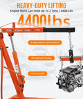 Heavy Duty Beefy 4000 Lb Engine Hoist With Lever And Tilting Boom Folding Cherry Picker Hydraulic Engine Lift Shop Crane On 6 Iron Caster Wheels Telescopic Boom 2 Ton Orange GarveeTech lifting an engine