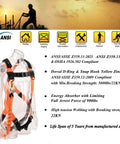 Industrial Fall Protection Safety Harness With 6-Foot Shock Absorber Lanyard for construction and roofing, ANSI compliant
