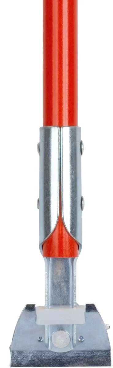Close-up of Pro Grade Long Reach Dust Mop Handle With Clip On Connector For Floor Cleaning 60 Inch Fiberglass Frame, orange color.