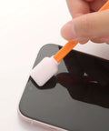 Large Rectangular Foam Cleaning Swab Sticks 5.25 Inch Orange Pack of 200 for Inkjet Printer Heads being used on a smartphone screen.