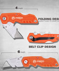 4 Pack Heavy Duty Folding Box Cutter Set With Razor Sharp Blades And Comfortable Handle Includes Ten Extra Blades