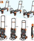 ✝️ 330LB Folding Hand Truck Heavy Duty Carrying, Combination of Four Wheels and Two Wheels Convertible Dolly Cart with Retractable Handle Dolly, Orange