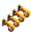 Heavy Duty Four Caster Workbench Mobility Kit With Locking Swivel Wheels And Metal Foot Brakes Non Marking Rubber Three Inch Wheels