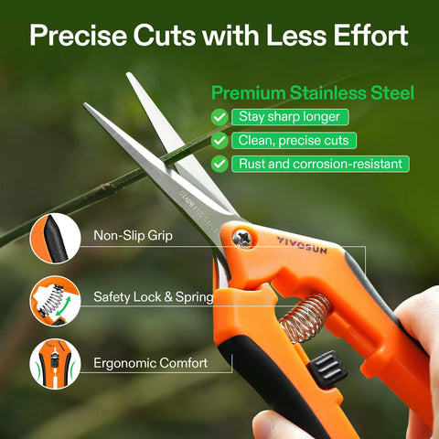 6.5 Inch Gardening Scissors Hand Pruner Pruning Shear With Straight Stainless Steel Blades Orange 1 Pack, ergonomic grip in use