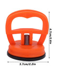 Front view of an orange Two Pack Glass Vacuum Suction Cups Lifter Dent Puller Tool For Easy Glass Handling with dimensions