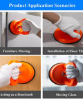 Two Pack Glass Vacuum Suction Cups Lifter Dent Puller Tool in various uses like moving furniture, tiles installation, doorknob, and glass moving