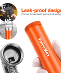 Close-up of Mini Grease Gun Kit 3500 PSI with 3 oz grease, showing leak-proof design and orange ValueMax cylinder.