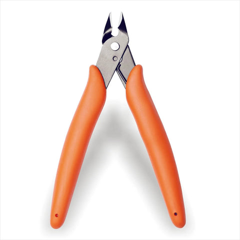 Micro Wire Cutter Pliers Precision Flush Cutter For Jewelry Making 5 Inch with orange handles, front view.