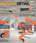 Heavy-Duty Adjustable Tire Wheel Dolly for Workshop, Garage, Orange showing ergonomic handle and smooth-rolling wheels