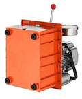 Side view of 10000 PSI 750W 110V 488 in³/8L Capacity, Double Acting Manual Valve, Electric Driven Hydraulic Pump Power Pack Unit with Lever Switch, Orange.