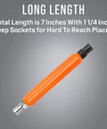 Impact Resistant Hex Can Wrench With 7/16 Inch And 3/8 Inch Hex Sockets, Ergonomic 1 Inch Diameter Handle And 7 Inch Length, Thin Walled Sockets For Tight Spaces, Color Coded Orange Grip, Pro Grade Tool, displayed against a neutral background.