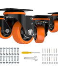 3 Inch Orange Caster Wheels Set Of 4 Heavy Duty Locking Industrial Swivel Top Plate Casters With Brake 2300 Lb Capacity For Furniture Workbench And Cart Includes Two Hardware Kits Plus