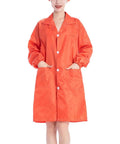 Front view of 12 Pack Orange Lab Coats With Hat For Laboratory, Food Processing, Cleanroom And Industrial Use, Small Size