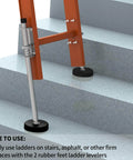 Orange Ladder Leveler Pair With 4 Inch Rubber Feet For Extension Ladders Adjustable Leg Stabilizers on stairs