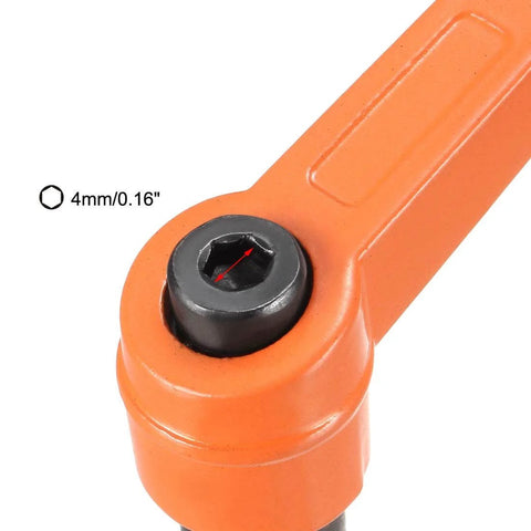 Close-up of Set of 3 M8 Adjustable Clamping Lever Push Button Ratchet Handles with Female Threaded Studs, showing hex socket.
