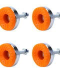 4-pack M8 thread adjustable leg levelers with a 2 inch leveling screw and 600 lb capacity, carbon steel bases, anti skid pads.