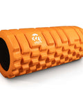 Medium Density Foam Roller For Deep Tissue Massage And Myofascial Trigger Point Release That Eases Back And Neck Pain, orange color.
