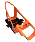 Deluxe One Size Fits All Orange And Black Motorcycle Wheel Chock With Quick Disconnect Mounting Plate And Built In Front Tire Tie Down