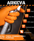 Close-up of 8 Mil Nitrile Disposable Gloves Latex Free With Diamond Texture Tear Resistant gripping a wrench