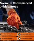 Person wearing Nitrile Disposable Gloves Diamond Textured 10mil Heavy Duty XL Mechanic Gloves holding a tool