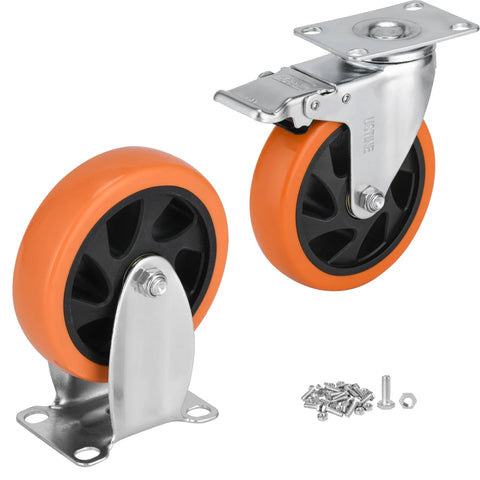 Five Inch Caster Wheels Set Of Four With Two Swivel Casters With Brakes And Two Rigid Casters For Flexible Mobility 360 Degree Rotating