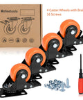 2 inch heavy duty caster wheels set of 4 with locking brakes orange polyurethane top plate swivel casters rated 600 lb