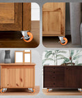 2 Inch Casters With Side Brake Set Of 8 Orange Polyurethane Swivel Plate Wheels installed under wood cabinets and furniture
