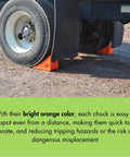 Heavy Duty Wheel Chock For 32 To 46 Inch Tires, 50k Lb Load Capacity, Made In USA Polyurethane Construction securing truck tire