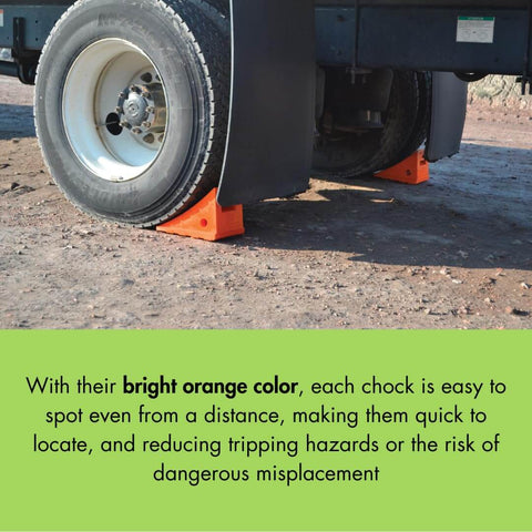 Heavy Duty Wheel Chock For 32 To 46 Inch Tires, 50k Lb Load Capacity, Made In USA Polyurethane Construction securing truck tire
