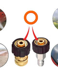 Quarter Inch Pressure Washer Quick Connect O Rings Kit 100 Pack Orange Seals For Quarter Inch M22 Quick Connect Fittings Replacement Gaskets Heavy Duty Pro Grade displayed with usage example on pressure washer fittings and sprays
