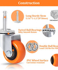 Replacement Casters Set Of 4 For Wet Dry Vacuums, 2 Inch Stem, 600 Pound Weight Capacity, 360 Degree Swivel, Orange