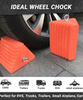 Premium 4 Pack Heavy Duty Wheel Chocks With Eyebolt For Travel Trailers Campers Trucks Cars And ATVs All Weather