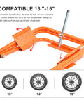 Image of Yellow RV Leveler For Trailers And Campers With Ratchet Wrench Lightweight Tire Leveling System For 12 Inch Wheels installed