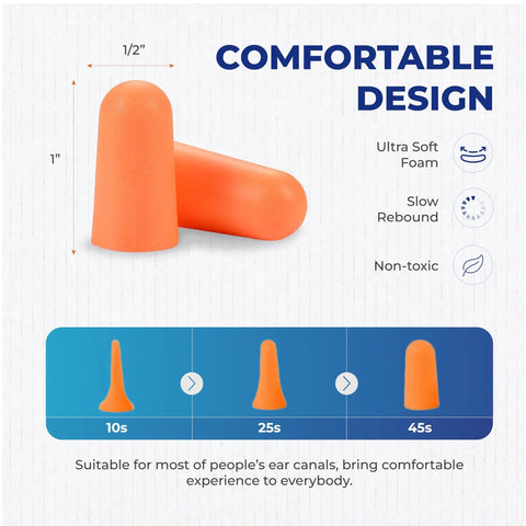 Disposable Ear Plugs Pack Of 200 Pairs With 32 dB Noise Reduction Soft Foam Comfort Hearing Protection Design
