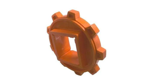 2.5 Inch Bore Molded Non Split Sprocket With 9 Teeth Orange Square Bore Thermoplastic Built Tough Drive Gear side view