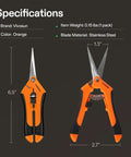 6.5 Inch Gardening Scissors Hand Pruner Pruning Shear With Straight Stainless Steel Blades Orange 1 Pack, ergonomic grip, front view