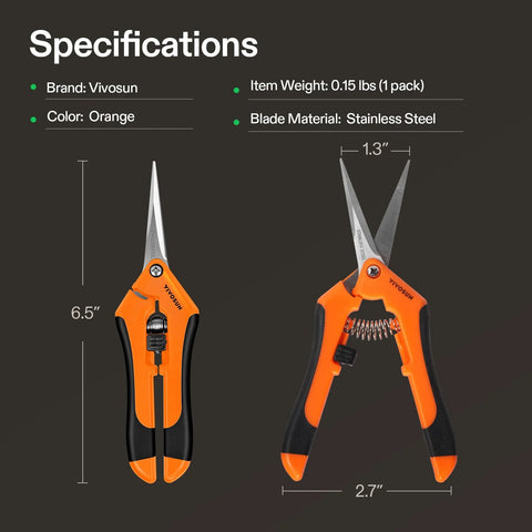 6.5 Inch Gardening Scissors Hand Pruner Pruning Shear With Straight Stainless Steel Blades Orange 1 Pack, ergonomic grip, front view