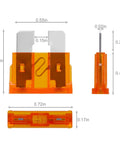 100 Piece Standard Auto Blade Fuse Kit With 3A 5A Seven Point Five Amp 10A 15A 20A 25A 30A 35A Color Coded Fuses dimensions