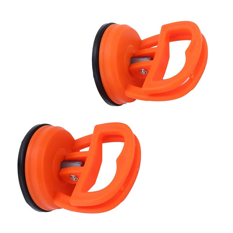 Two Pack Glass Sucker Vacuum Lifters For Home Use, orange handheld suction cups for lifting glass, tiles, screens, close-up view