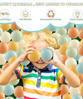 Child playing with Ball Pit Balls (100 Pack, Orange,Teal) Plastic Balls for Various Games, surrounded by colorful balls.