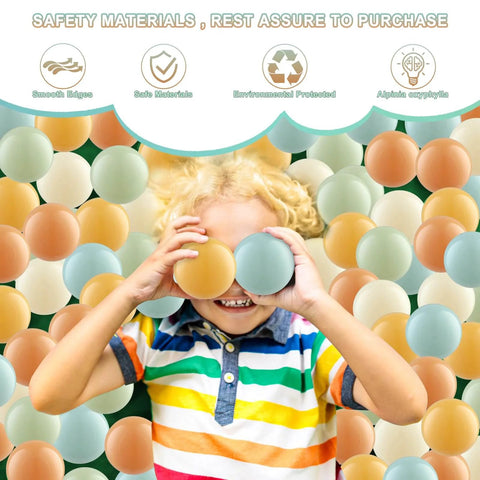 Child playing with Ball Pit Balls (100 Pack, Orange,Teal) Plastic Balls for Various Games, surrounded by colorful balls.