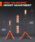 Beefed Up 12000mAh Portable Camping Light With Stand showing telescopic height adjustment from 29.5 to 73.2 inches