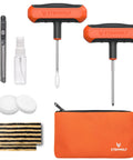 Flat Tire Repair Kit With Plugs 16 Pcs Heavy Duty Tire Plug Kit for cars and motorcycles, features T handle tools and orange case.