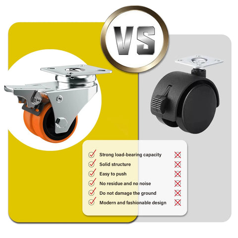 Comparison of Two Wheel Casters Set Of Four Heavy Duty 2 Inch Orange TPE With Brake vs regular black caster features