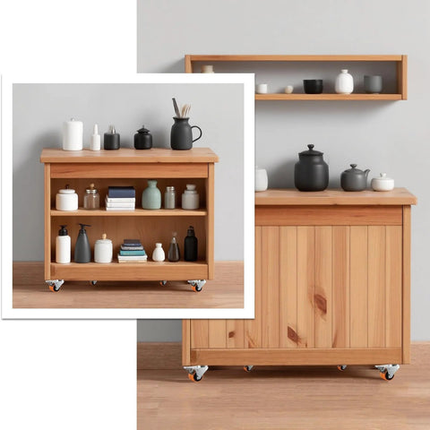 Wooden cabinet with Two Wheel Casters Set Of Four Heavy Duty 2 Inch Orange TPE With Brake Double Wheel Swivel Plate Locking Castor Wheels