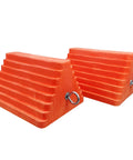 Heavy Duty Orange Wheel Chocks 2 Pack With Eyebolt For Travel Trailer 10 Inch Long 8 Inch Wide 5.7 Inch High Durable Structural Foam Chocks