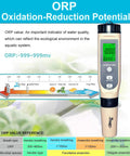 4 In 1 Digital pH ORP H2 Temperature Meter With ATC 0.01 Resolution displayed with ORP chart and specifications for lab testing.